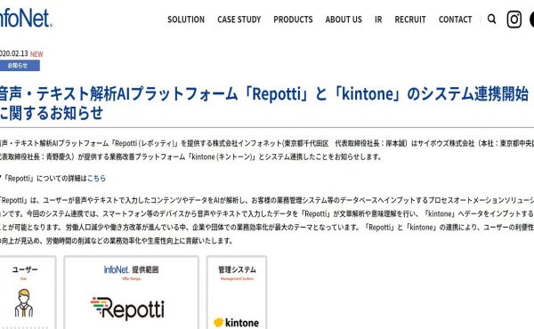 音声・テキスト解析AIプラットフォーム「Repotti」が「kintone」と連携スタート！